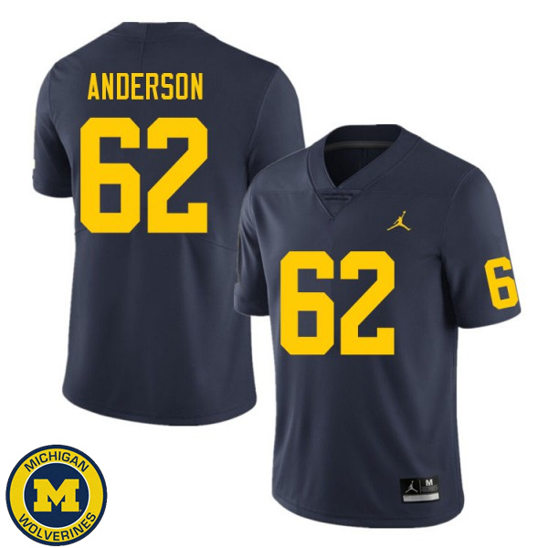 Mens Michigan Wolverines #62 Raheem Anderson Navy NCAA Football Jersey